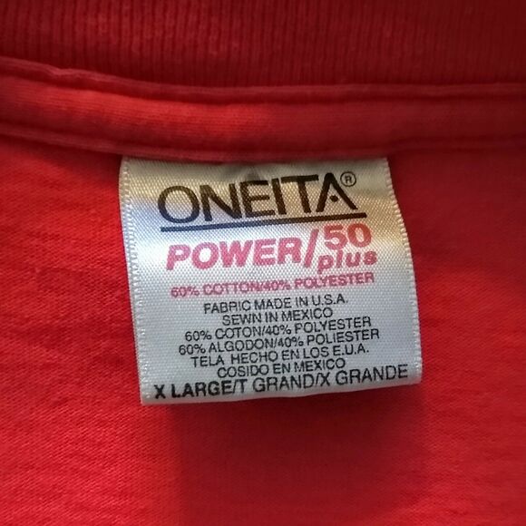 Vintage 1990s Oneita Power 50 Plus Red Country Quilt Made in USA Mens XL Shirt - Picture 4 of 5
